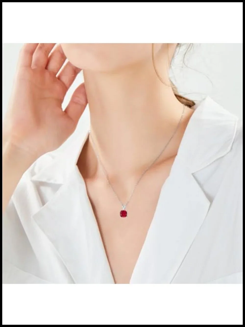 2CT Cushion Cut Simulated Ruby Pendant Necklace S925 Sterling Silver